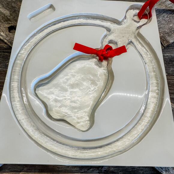 Vintage MJ Designs, Hanging Ornament Heavy Glass Ring Encircling Bell w/ Box - Picture 4 of 9